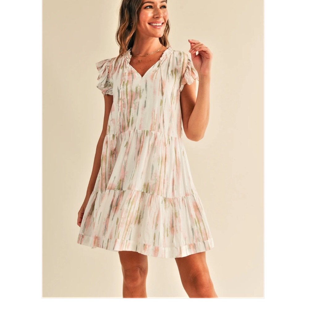 Reset by Jane Chic Pastel Ruffle Sleeve Mini Dress Size M NWT